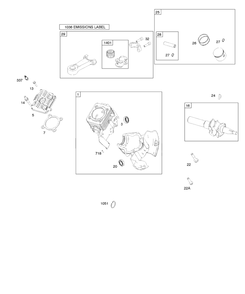 Crankcase Cover/Sump, Crankshaft, Cylinder Head, Piston, Rings, Connecting Rod Diagram and Parts List for 84233-0198-E2  Briggs and Stratton Engine